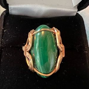Handcrafted malachite wire wrapped ring size 7 1/2